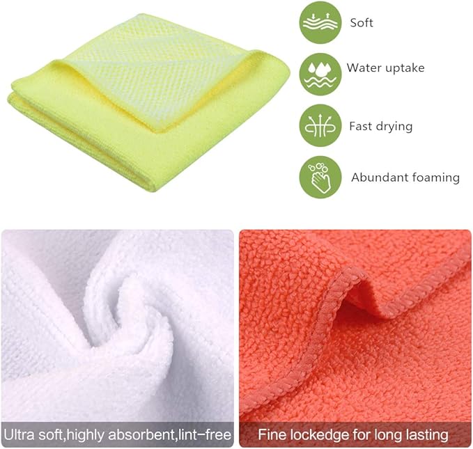 Dish Cloth for Washing Dishes Kitchen Washcloth Cleaning Cloth | 12x12inch 20pack Kitchen Towels Rags, Microfiber Cleaning Cloths, Wash Cloths with Poly Scour Side, Wholesale, Assorted
