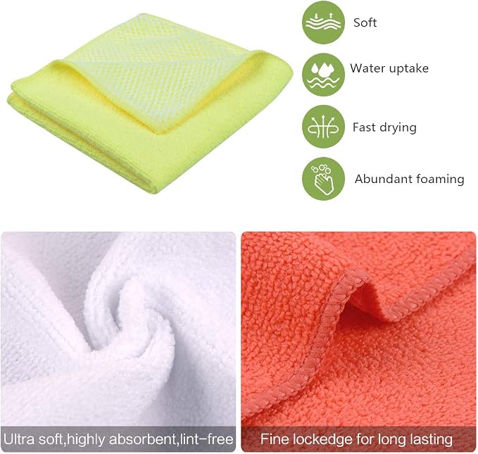 Dish Cloth for Washing Dishes Kitchen Washcloth Cleaning Cloth | 12x12inch 10pack Kitchen Towels Rags, Microfiber Cleaning Cloths, Wash Cloths with Poly Scour Side,Wholesale, Assorted