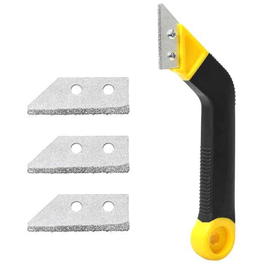 Coitak Tile Grout Saw Grout Removal Tool with 3 Pieces Extra Blades, Yellow | 3 Pieces Extra Blades Replacement, Grout Removal Tool, Tile Cleaning, Ergonomic Handle