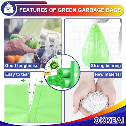 OKKEAI Small Trash Bags 3 Gallon, Green Bathroom Trash Bags, 100 Counts | Strong Garbage Bags, Ideal for Bedroom, Office and Indoor Waste Bins