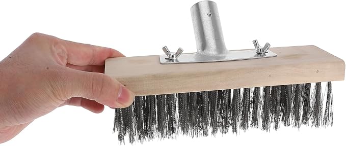 Heavy Duty Floor Scrub Brush Stainless Steel Wire 20cm Head Moss Remover Road Cleaning Brush for Outdoor Concrete and Stone Surfaces Cleaning
