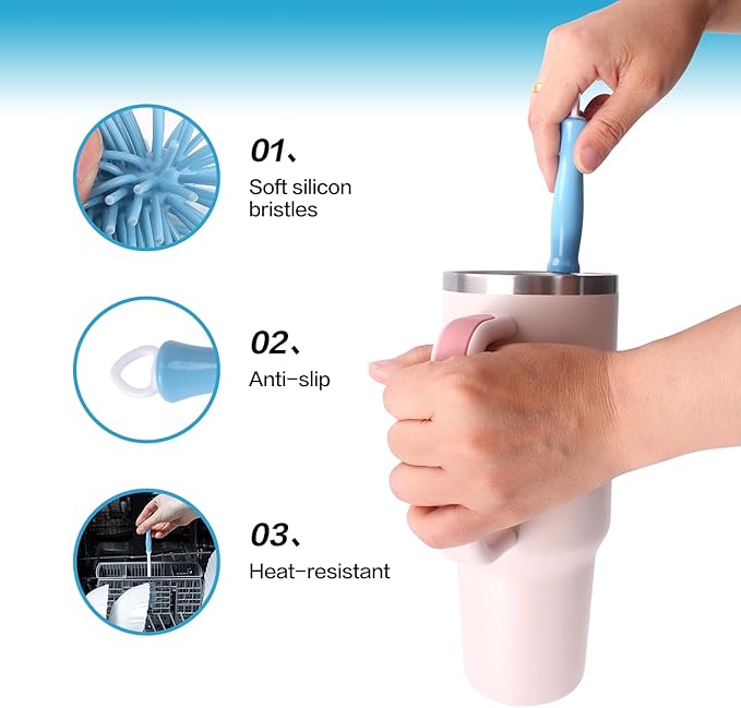 KEUYE 3 Pack Cup Cleaning Kit Compatible with Stanley | 3 in 1 Cup Cleaner Kit with Extra Long Nylon Straw Brush,Bottle Gap Cleane and,Silicone Brush Cleaner