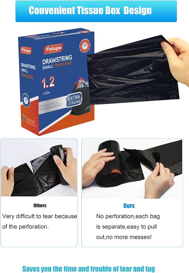 1.2 Gallon Trash Bag,120 Counts Strong Small Trash Bag Garbage Bags,Thick Drawstring Trash Can Liners for Bathroom Kitchen Bedroom Office Dorm (1.2, Gallons)