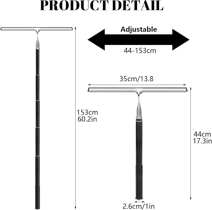Shower Squeegee with Long Handle,Window Squeegee with Extension Pole Squeegee for Shower Glass Floor Squeegee, Telescoping Shower Squeegee for Glass Door, Tile Wall, Car,Floor | 2 Hooks, Squeegee for Shower Glass Floor Squeegee, Telescoping Shower Sque...