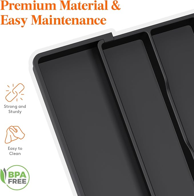 Lifewit Utensil Organizer for Kitchen Drawers, Expandable Utensil Tray | Adjustable Cooking Cutlery Silverware Flatware Holder, Plastic Spatula Tools Storage Divider, 11-18 x 14", Black