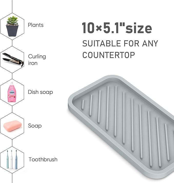Silicone Sponge Holder-Large Thick Durable 10" Sink Organizer Tray-Kitchen | Thick Durable Sponge Caddy, Large Sink Tray, Dish Soap & Scouring Pad Holder, Countertop Drip Tray, Easy Clean, Rust-Proof