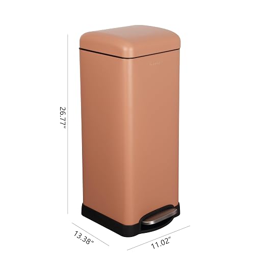 happimess Betty 8 Gal Step Trash Can Soft-Close Lid, Clay Rose | Removable Liner, Semi-Rectangular, Steel Pedal, Iron Powder Coated, 27" Height, Non-Skid Base