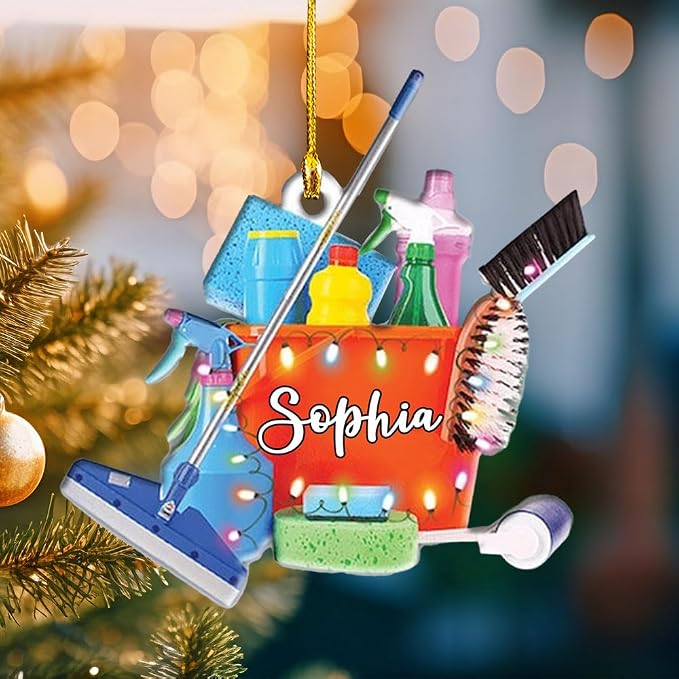 Personalized Cleaning Tools Ornament, Custom Housekeeping Christmas Tree Decoration, Holiday Keepsake Gift for Cleaners, Janitors, Pressure Washers, Housekeepers, Maids and Cleaning Lovers (CT6)