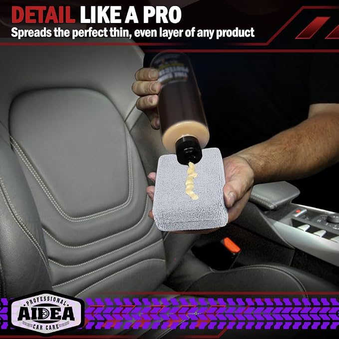 AIDEA Microfiber Applicator Pad-8 Pack, Car Wash Sponge, Grey | Microfiber Sponge and Cleaning Pads, Perfect for Effortless Wax, Sealant, Conditioner Application, Car Detailing Supplies