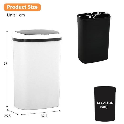 13 Gallon/50 L Kitchen Trash Can with Lid, Garbage Can with Touch-Free Lid, Cute Automatic Trash Can Bathroom Trash Bin, Motion Sensor Waterproof Trash Bin