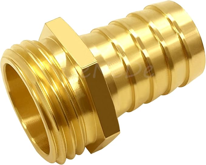 Uenede Brass 5/8" Barb x 3/4" GHT Male Garden Hose End Connector, 2PCS | Splicer Mender Repair Fitting Fit for 5/8"ID Garden Hose Includes Clamps