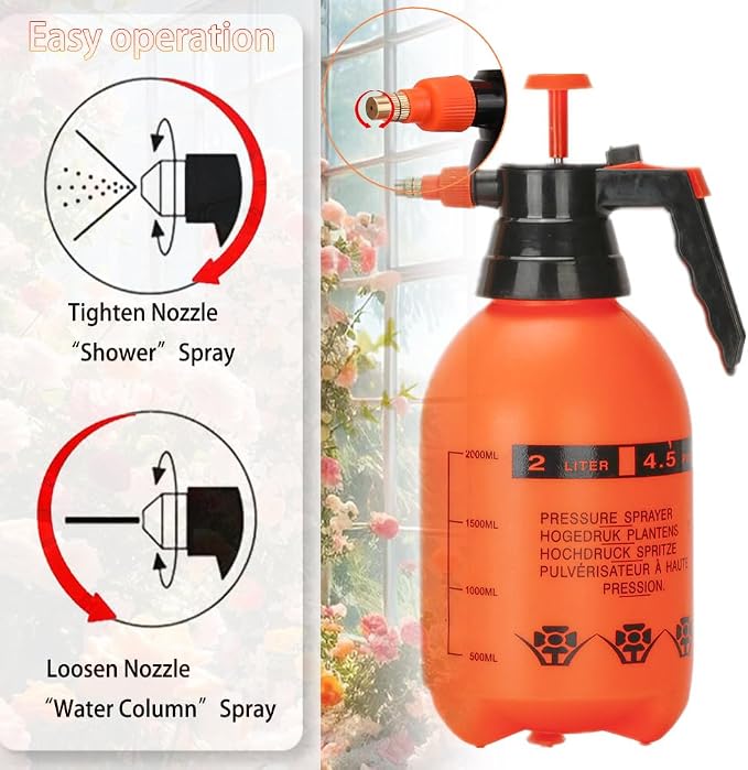 MRPAPA 2 Pack Handheld Pump Sprayer, Garden Pressure Water Spray Bottle with Adjustable Brass Nozzle for Plants (2LOrange-2PCS)
