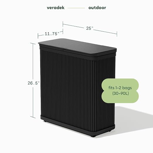 Veradek Tambour Waste Bin - Outdoor Trash Can with Dual Bag System | Durable Plastic Waste Bin With Optional Dual Bag System. Holds Up to 30 Gallons for Patio, Pool, BBQs & Parties