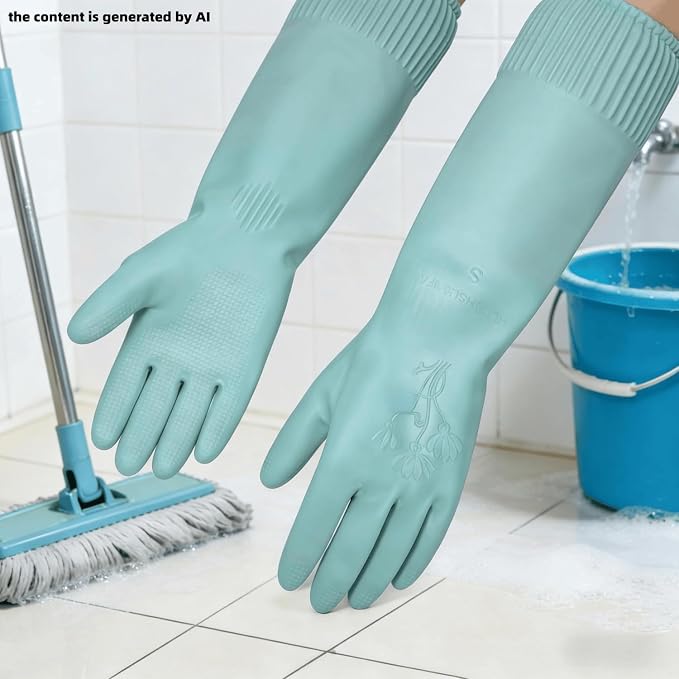 Household Cleaning 18inch Kitchen Dishwashing Rubber Gloves | Red Long Sleeved Heavy-duty Waterproof gloves, household kitchen dishwashing, Long cuffs, Reusable, Non slip