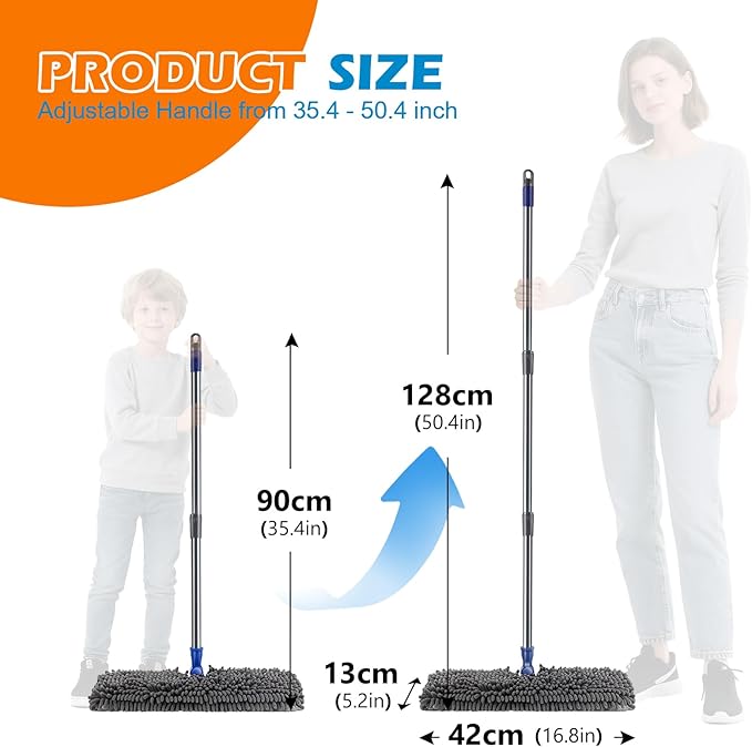Masthome Flip Microfiber Mop, Wet Dry Dust Mop with Adjustable Handle | 4 Washable Mop Pads,50.4" Long Handle,Hair Scraper,Works on Hardwood,Tile, Laminate Indoor Floors