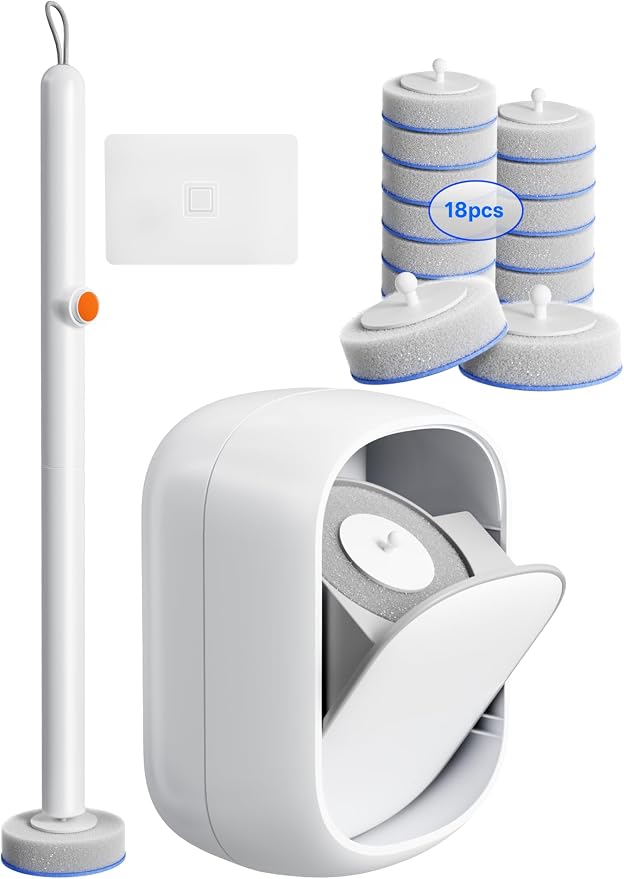 Disposable Toilet Cleaning System - Toilet Brush Kit with 36 High-Performance Refills, Wall Mounted Toilet Brush and Holder for Deep Cleaning Bathroom (Toilet Brush+18 Refills)