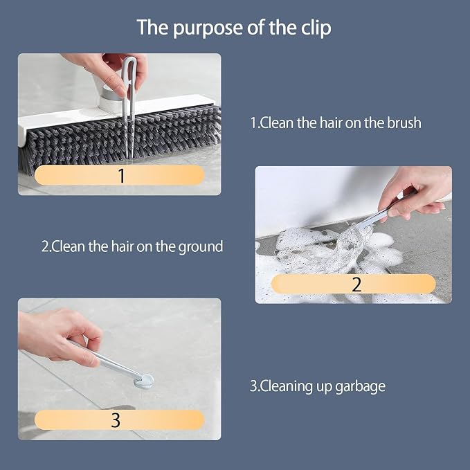3 in 1 Floor Scrub Brush with Squeegee,27.6–57” Adjustable Thickened Stainless Steel Long Handle,180° Rotatable V-Shape Stiff Grout Brush for Bathroom Tile,Patio,Garage,Swimming Pool,Deck Wall Clean