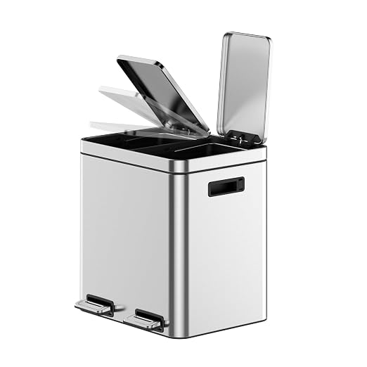 TrailBlaze Trash Can with Lids, 30L/8 Gal 2 Compartments Pedal Stainless Steel Kitchen Recyclingtrash Bin with Odor Seal， Removable Buckets, for Office Home Kitchen Garbage Can Trash Bin