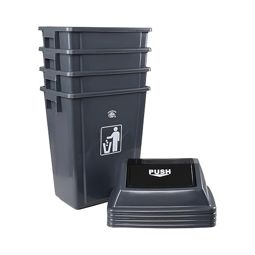 13 Gallon Swing Top Trash Can, 4-Pack Recycling Waste Bin | Large Recycle Bin with Swing Lid, Space-Saving Slim Design for Home, Dorm, Office, Durable Plastic, Gray