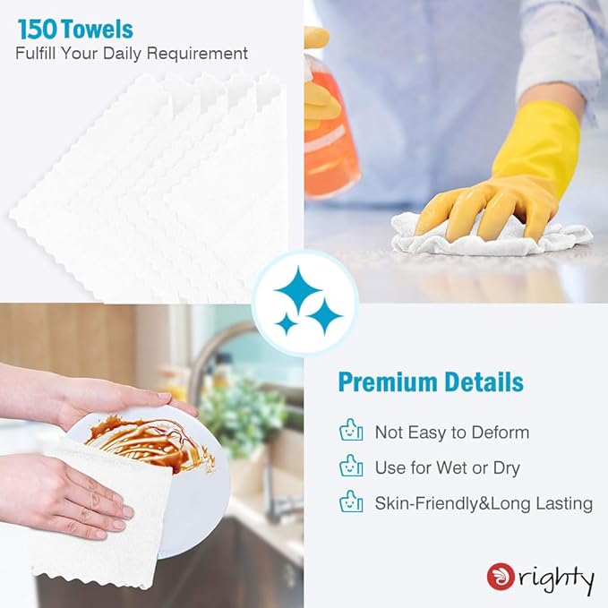 Orighty Microfiber Cleaning Cloth Bulk, 150 Pack Shop Towels 12x12in, White | Reusable Microfiber Towels for Cars, Shop Rags, Multi-Purpose Lint Free Cleaning Rags for Home & Kitchen