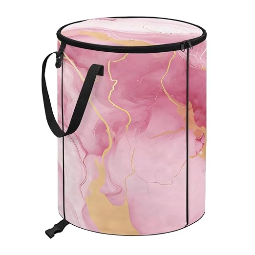 BIGCARJOB Collapsible Trash Can Pop Up Camper Trash Can with Lid, 22.83x17.71, Water Proof Bag Outdoor Garbage Bin Storage Accessories, Purple Marble Print