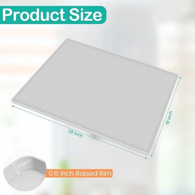 Silicone Under Sink Mat 28"x19", Waterproof Cabinet Liner, LightGrey | Shelf Liner, Cabinet Protector, Home Organizer, for Kitchen, Bathroom, Multipurpose, Leak Proof, Easy Clean, Drip Tray, Clean