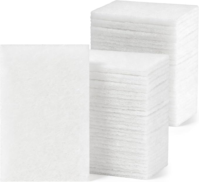 48 PCS White Scour Pads Non Scratch Non Woven Multipurpose Abrasive Scrubber Sponge for Multi Surface Cleaning Polishing (6 x 9 Inch)