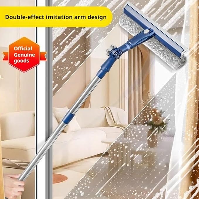 47in Window Squeegee with Extension Pole, 4-in-1 Telescopic Window Cleaner Tool with 2-Stage Telescoping Pole,Professional Window Washing Equipment with Bendable Head