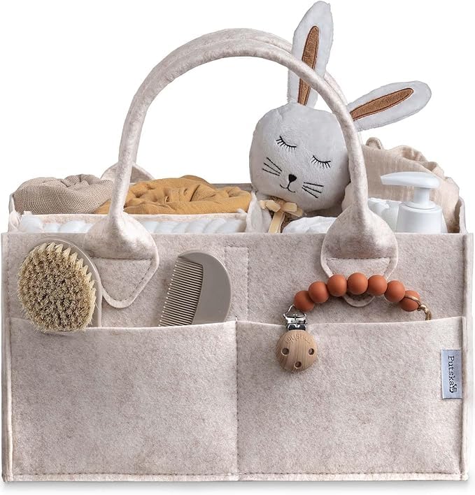 PUTSKA Baby Diaper Caddy Organizer, Felt Nursery Basket, Mocha, Regular