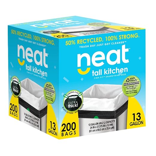 Neat 13 Gallon Drawstring Trash Bags 24" x 25" 200 Count Black & White