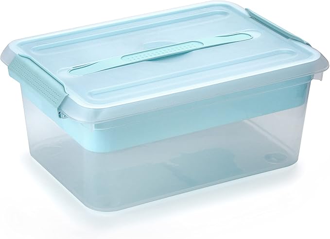BTSKY Stack & Carry Box, Clear Plastic Storage Container Stackable Home Utility Box with Removable Tray Multi-Purpose Storage Bin for Organizing Stationery, Sewing, Art Craft Supplies(Blue) | Stackable Home Utility Box Multi-Purpose Storage Bin for Org...