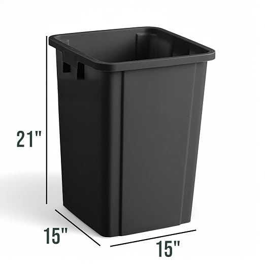 19 Gallon Black Square Trash Can, Commercial Grade Plastic, Easy Cleaning, Ideal for Home and Office