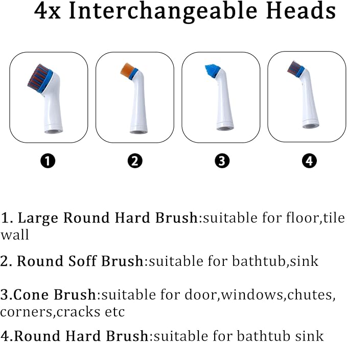 Electric Cleaning Brush with 4 in 1 Multiple Brush Heads, Indoor Household Cordless Motorized Brush for Bathroom Toilet Kitchen Tile Crevice