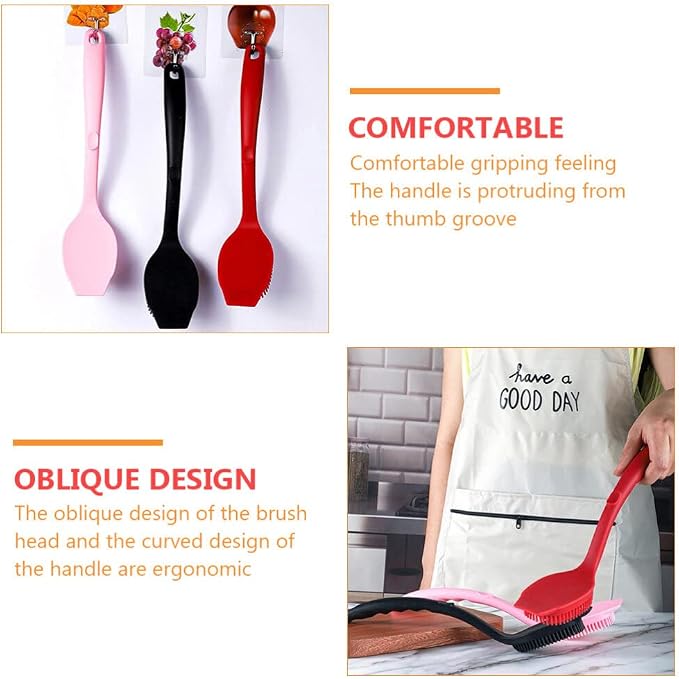 OSALADI Dish Brush Silicone Pot Brush Scrub for Pans Pots Kitchen Sink Cleaning Long Handle Dish Cup Bottle Washing Scrubber Black