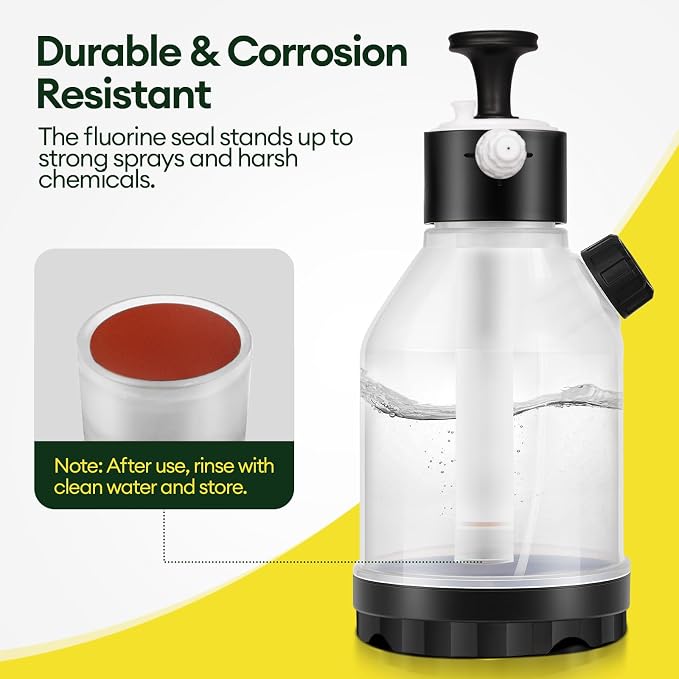 MAYGROVE 50oz Pump Sprayer, Hand Water Spray Bottle | Clear Plant Sprayer with Side Filling Port, Measuring Cup, Adjustable Nozzles, Safe Pressure Relief Valve for Indoor Plant