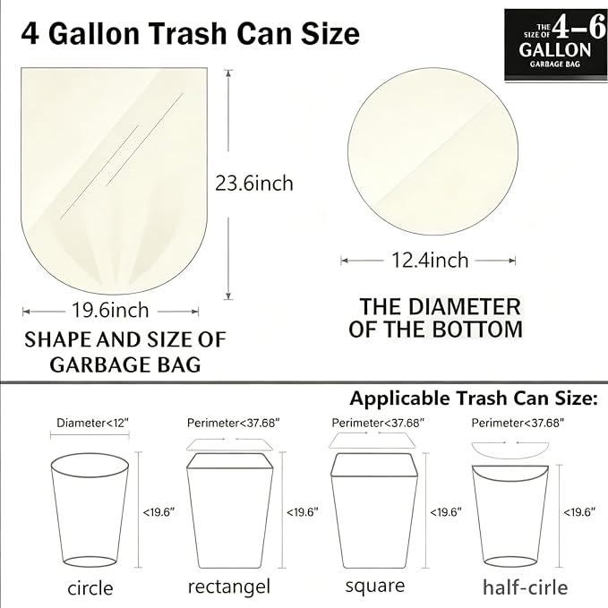 4 Gallon Trash Bags, 230 Counts Flexible & Durable Small Garbage Bags 24 x 19" Extra Thick Sturdy Trash Bag, Unscented & Easy Tearing 4-6 Gal Can Bin Plastic Bags for Home Office Kitchen Bathroom