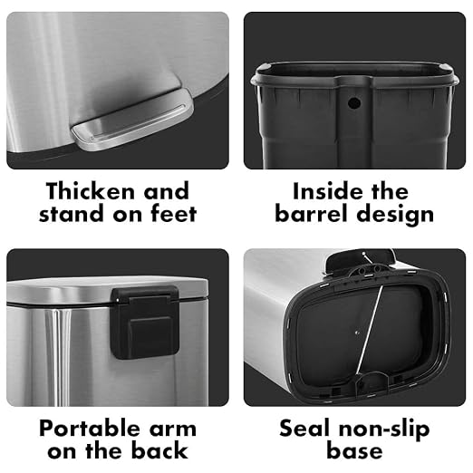 8 Gallon (30L) Stainless Steel Trash Can with Lid, Removable Inner Bucket, Foot Pedal, Soft Close, for Office&Home&Kitchen