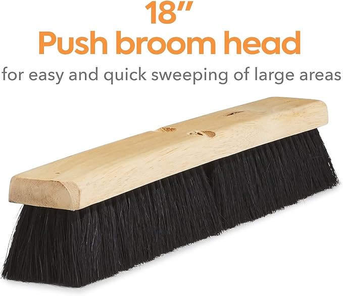 Coastwide Professional 18 Inch Push Broom Head, Tampico Bristles | Natural fiber bristles for sweeping floors in offices and facilities.