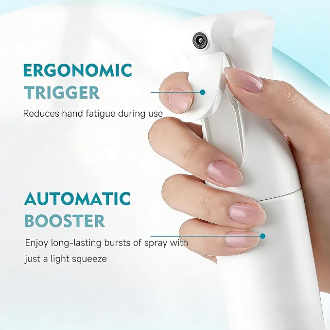 Continuous Spray Bottle for Hair, 6.8 OZ Ultra Fine Mist Spray Bottle | Leak Proof, Pre-Compression Technology, 360° Mist Sprayer for Hair Styling, Cleaning, Watering and Pets