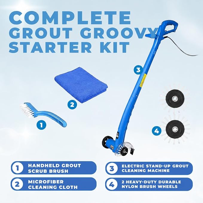Electric Stand-Up Grout Cleaner | Lightweight Tile Floor Scrubber Machine | Lightweight Stand-Up Electric Grout Cleaner for Deep Cleaning Kitchen Floors, Bathrooms, Ceramic, Porcelain & Tiled Surfaces