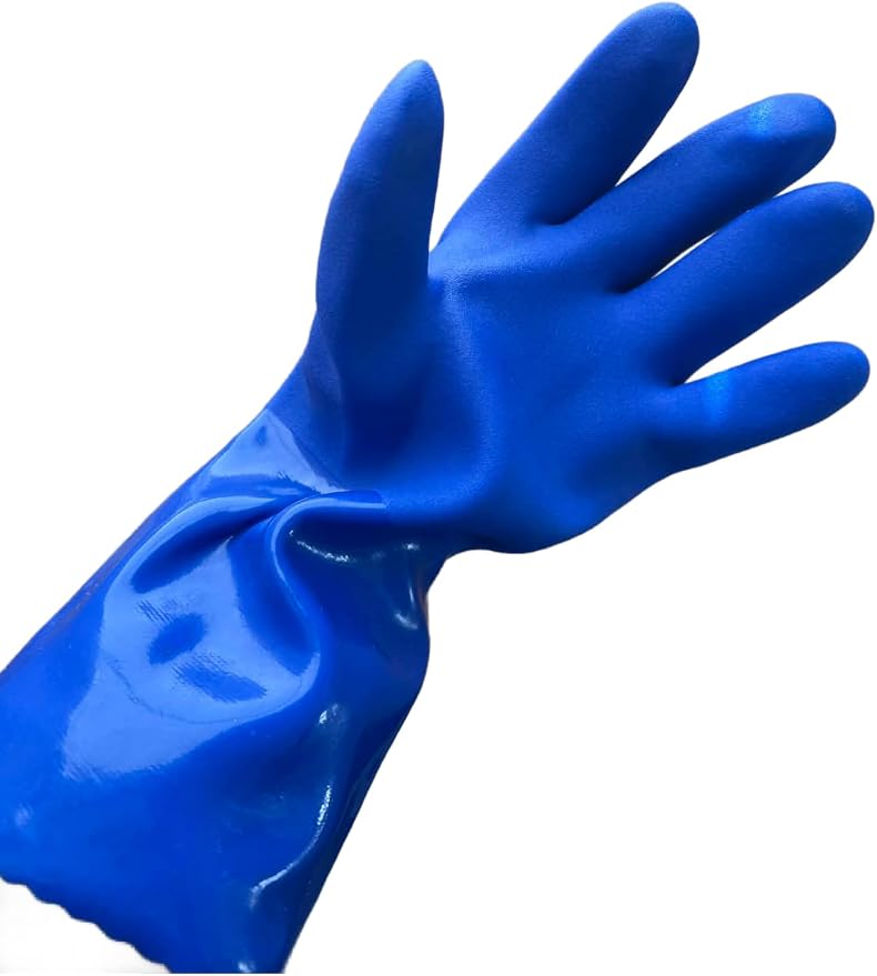 Waterproof PVC Work Gloves – Heavy Duty Textured Grip, Long Cuff PPE for Crabbing, Fishing & Cleaning