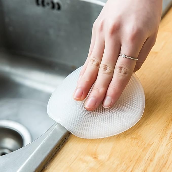 4PCS Silicone Dish Scrubber, Multipurpose Round Silicone Sponges Reusable Dish Brush Dish Brush for Kitchen Dish Dishes Fruits Vegetables(White)