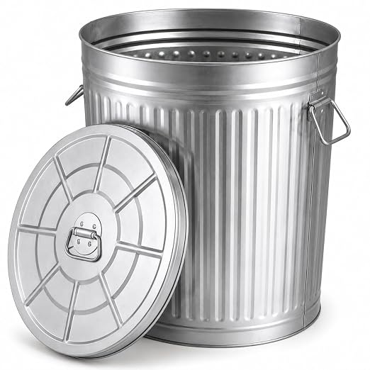Gardenised Round Galvanized Steel 17 Gallon Trash Can with Lid and Handles Durable Metal Storage Bucket for Backyard Lawn Garden and Yard Use Weather-Resistant Garbage Can for Indoor and Outdoor