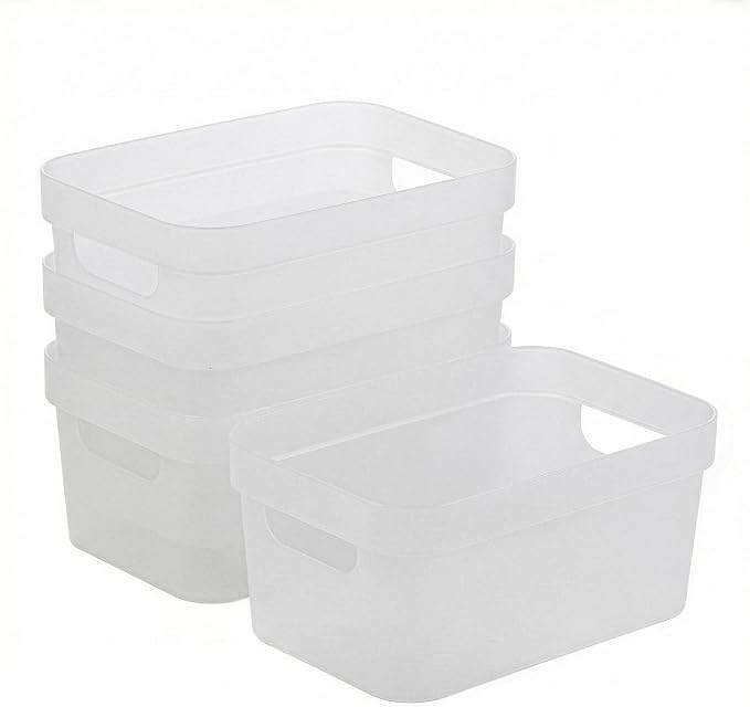BINO | Plastic Storage Bins, 4 Liter - 4 Pack, Frosted | THE MODERN COLLECTION | Plastic Bins for Organization | Woven Storage Baskets for Organizing | Pantry Shelf Organizer Basket Container Bin