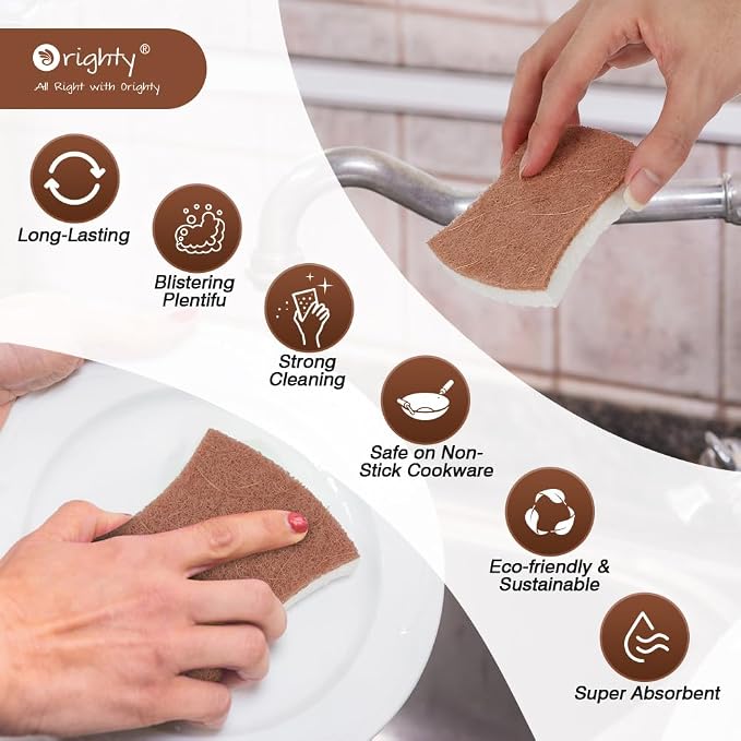 Orighty Non-Scratch Scrub Sponge, 24-Pack Sponges Kitchen Cleaning Sponges | Cellulose Scrubber Sponge for Kitchen Cleaning, Non-Stick Cookware, Washing Dishes, Bathroom, and Household