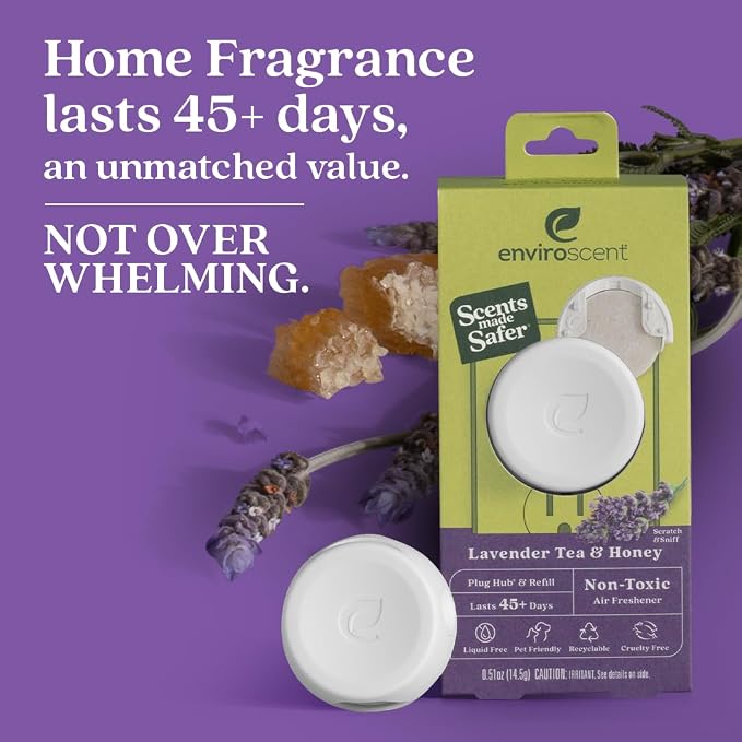 Enviroscent Non-Toxic* Air Freshener Plug-In Plug Hub® Kit for Home, 1 Pack | Non-Toxic* Air Freshener w/ Lavender Tea & Honey Scent | Fits Standard Outlets for Daily Use | Pet-Friendly w/ Paper Refill