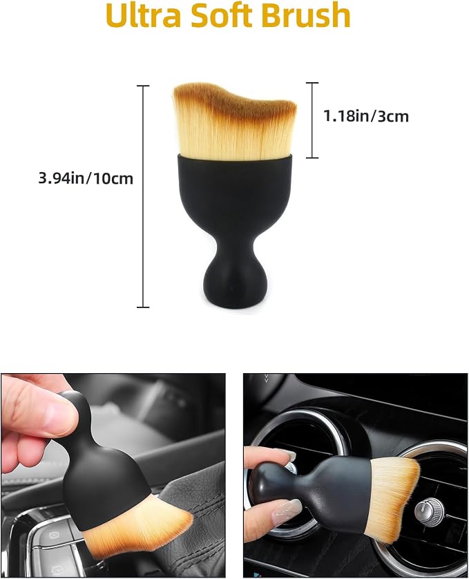 Car Detailing Brush Set, Ultra Soft Boars Hair Car Interior Detailing Brushes, Car Interior Detailing Kit, Car Cleaning Gel Supplies Kit, Car Dust Brush, Car Accessories for Truck, SUV, Interior-3pcs