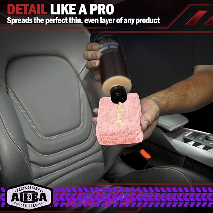 AIDEA Microfiber Applicator Pads-8 Pack, Car Wash Sponge, Pink | Premium Microfiber Sponge and Cleaning Pads, Perfect for Effortless Wax, Sealant, Car Detailing Supplies
