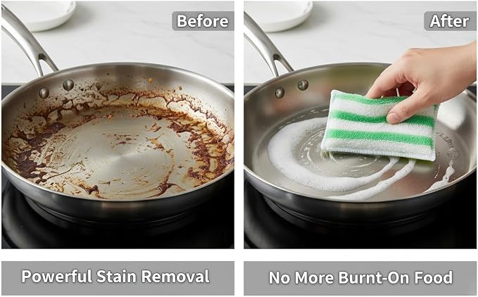 Scrub Sponges for Dishes, Non-Scratch Scrubbing Sponges for Kitchen - Dual-Sided Scouring Pads for Heavy Duty Cleaning - Sustainable Cellulose & Durable Fiber (6Pack)