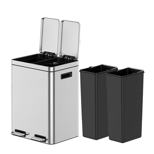 TrailBlaze Trash Can with Lids, 40L/10.6 Gal 2 Compartments Pedal Stainless Steel Kitchen Recyclingtrash Bin with Odor Seal， Removable Buckets, for Office Home Kitchen Garbage Can Trash Bin